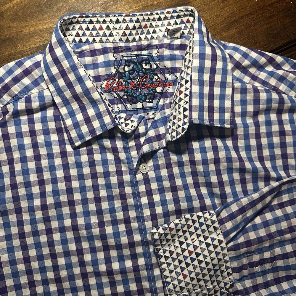 Robert Graham Shirt Mens Large Blue Purple Check Long Sleeve Button Up Flip Cuff
